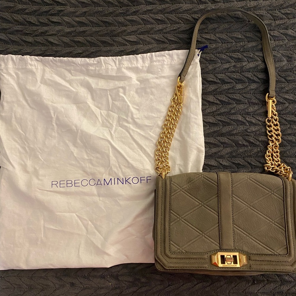 Rebecca Minkoff Suede Olive love crossbody bag